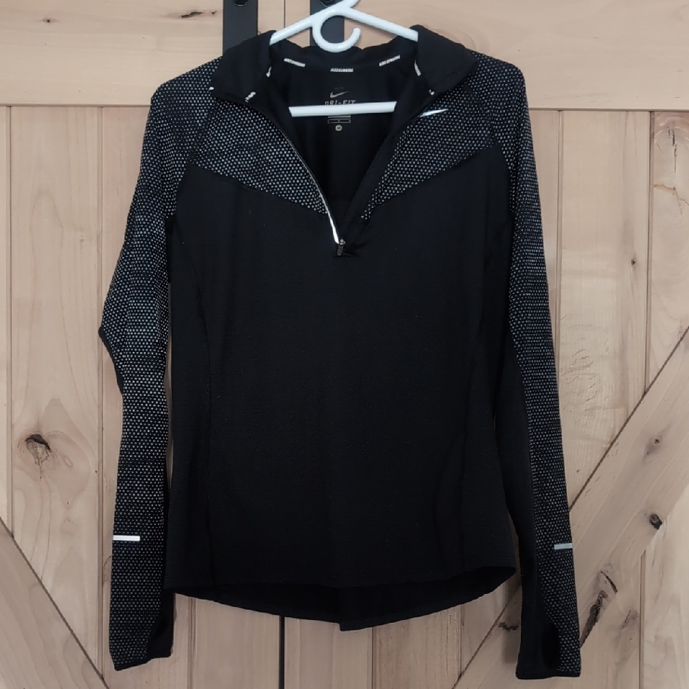 Nike Dri-fit Black Half-Zip Long Sleeve Top with White Speckle Panels